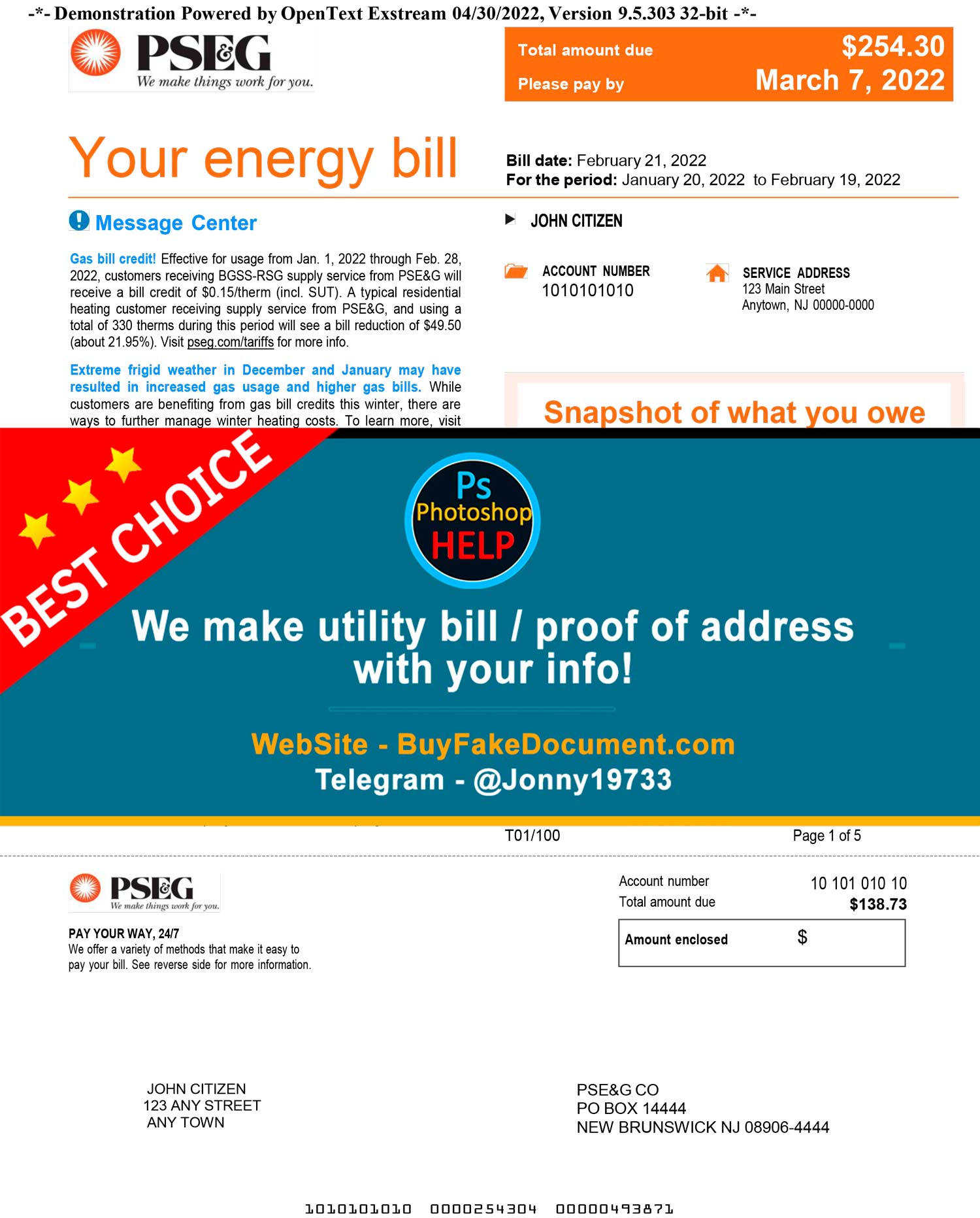 Fake New York PSEG utility Bill